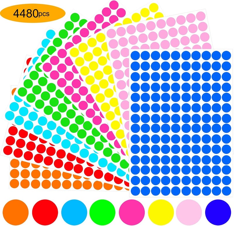 Darfukei Dot Sticker 4480 Pcs, 3/4" Blank Garage Sale Price Stickers, Circle Sticker‘s, Color-Coding Labels Stickers, Colored Dot Round Markers Sticker for Prices Sale, Coding, Classification, Prioritizing - Image 1